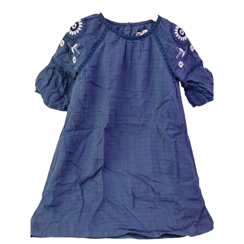 Artisan NY Girls Blue Embroidered Floral Sleeve Dress Size 5‎ Boho Casual